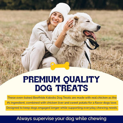 Beefeaters Triple Flavor Beefhide Kabobs 12oz, Dog Treats with Real Chicken, Liver & Sweet Potato – Long-Lasting Dog Kabob Treats for Chewing, Dental Support*, Flavor-Packed Treats - Training Rewards