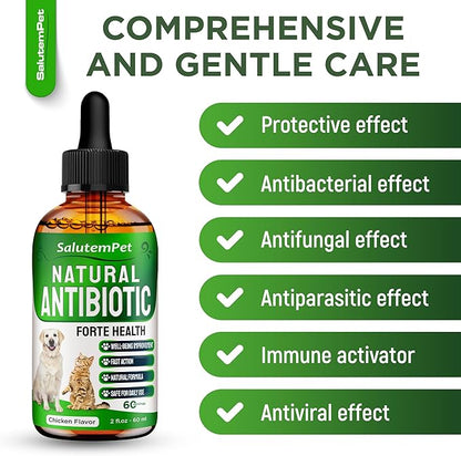 Dog Antibiotics Forte Health | Antibiotics for Cats | Herbal Supplement for All Breeds | for Easy Breathing | Digestion and Urination | Skin & Coat | Chicken Flavor | 2 Oz