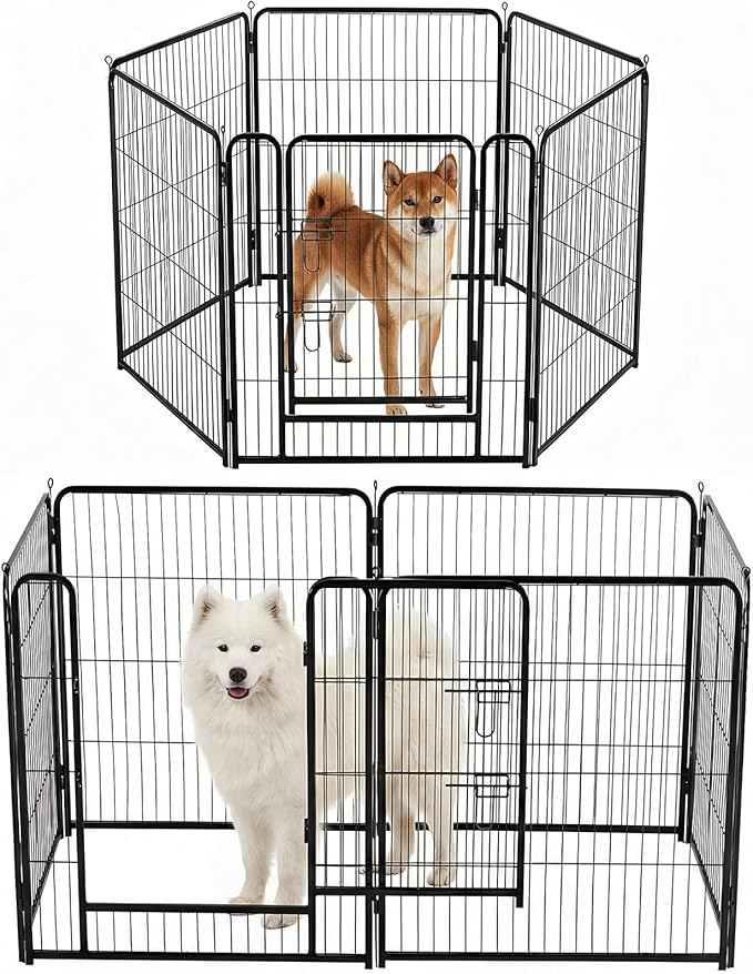 NEWBULIG Dog Playpen for Indoor 32 Inch 6 Panels - Portable Heavy Duty Metal Pet Exercise Pen with Door, Foldable Small Medium Dog Puppy Playpen Fence for Outdoor RV, Camping, Yard, Garden