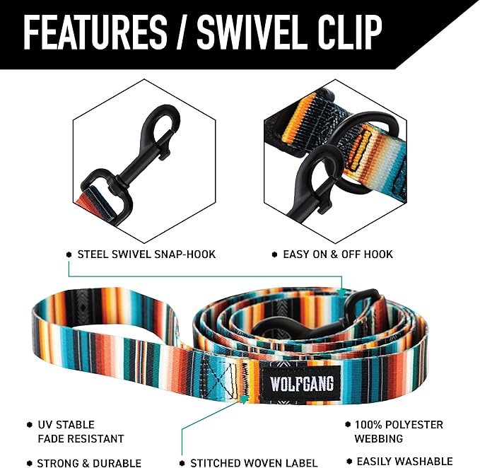 Wolfgang Heavy Duty Dog Leash, Pull-Tested to Over 800 lbs for Walking & Training, LostArt Print, Large