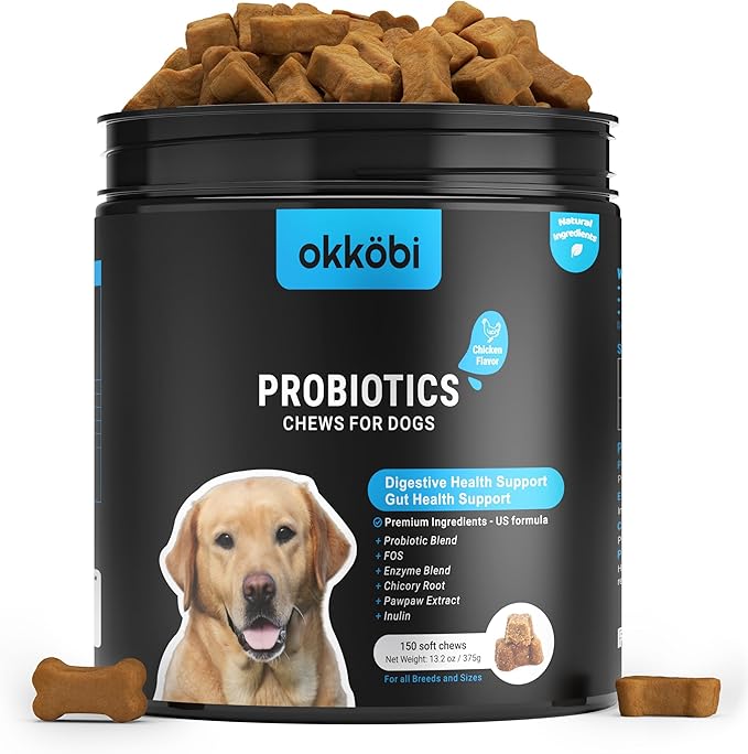 Probiotics for Dogs Chews 150PCs - Digestive, Gut Health & Diarrhea Support - Probiotic Chews for Dogs - Vet Approved US Formula with Dog Probiotics, Enzymes & Natural Ingredients - Chicken