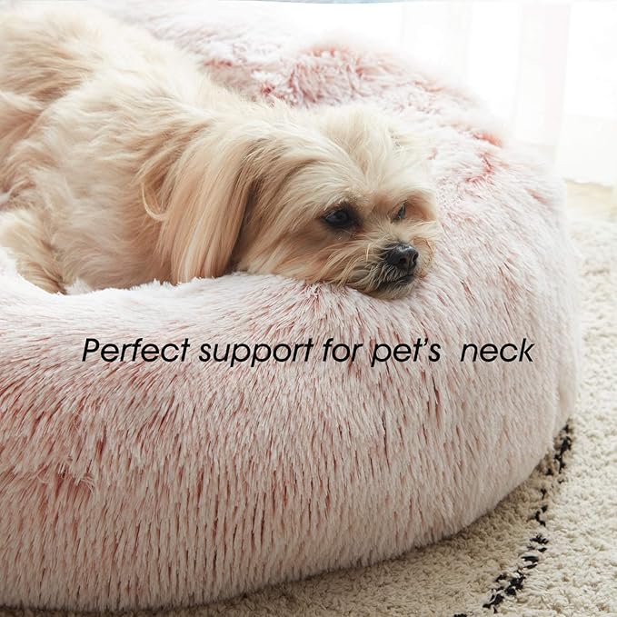 WESTERN HOME WH Calming Dog & Cat Donut Cuddler, Anti-Anxiety Warming Cozy Soft Round Bed, Fluffy Faux Fur Plush Cushion for Small Medium Dogs and Cats (20"/24"/27"/30")