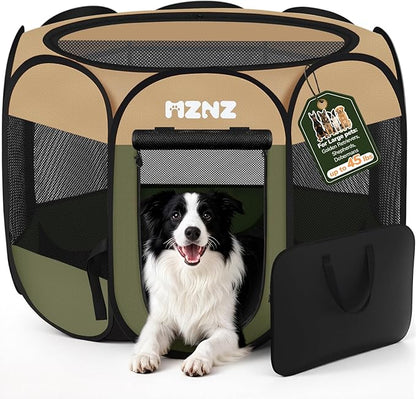 Dog Playpen, Portable Puppy Pet Crate Indoors for Small/Medium/Large Dogs Cats Rabbits, Foldable Dog Cage Enclosure for Outdoor, Pop Up Dogs Tent Kennel with Carrying Case, Olive Green