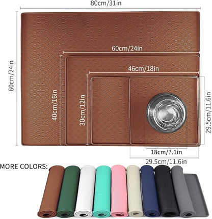 Ptlom Pet Placemat for Dog and Cat, Waterproof Silicone Pet Feeding Bowl Mats for Food and Water, Small Medium Large Dogs Mat Prevent Residues from Spilling to Floor, Brown, 18" 12"