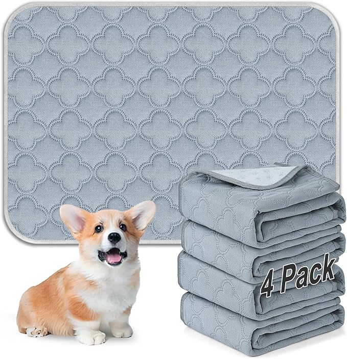 FunFurry Washable Pee Pads for Dogs - 4 Pack Reusable Pee Pads，Waterproof Puppy Pads，Pet Training Pads，Super Absorbent with Dog Paw Shape Non-Slip Backing (Light Grey, 18" X 24" - 4 Pack)