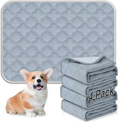 FunFurry Washable Pee Pads for Dogs - 4 Pack Reusable Pee Pads，Waterproof Puppy Pads，Pet Training Pads，Super Absorbent with Dog Paw Shape Non-Slip Backing (Light Grey, 18" X 24" - 4 Pack)