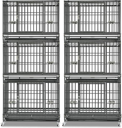 Homey Pet 2 Pack Three Levels 37 Inch Dog Crate, Escape Proof Dog Cage Kennel Indoor with Top Access and Lockable Wheels, Removable Tray, Heavy Duty Dog Crates for Medium/Small Dogs