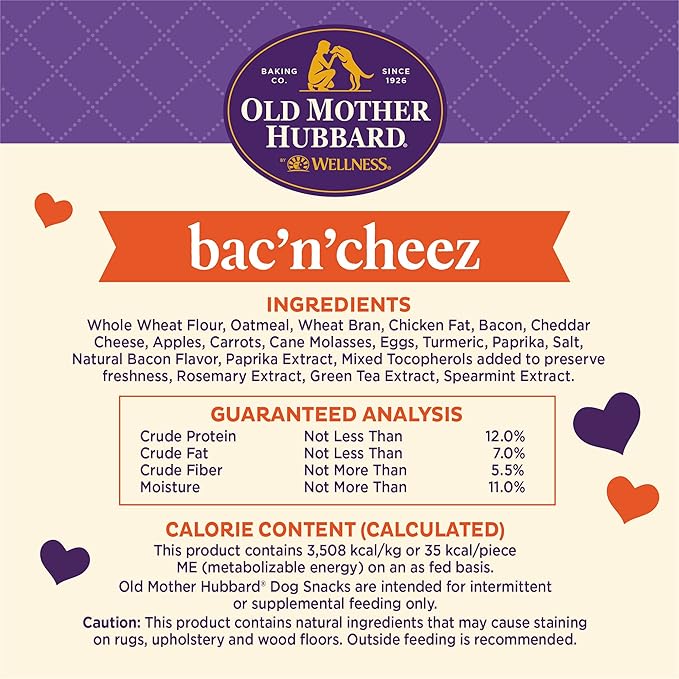 Old Mother Hubbard Wellness Bac'N'Cheez Dog Biscuits,Natural,Training Treats,Bacon & Cheese Flavor,Small Size,(20 Ounce Bag),(Pack of 2)