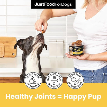 JustFoodForDogs Hip and Joint Supplement for Dogs, Human Grade Glucosamine Chondroitin Dog Supplements, Multivitamin Soft Chews, Omega 3 Oil, Superfood Blend, Plant Based Dog Vitamins - 45 Count