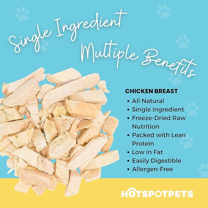 hotspot pets Freeze Dried Chicken Treats for Cats & Dogs -1LB Value Bag- Made in USA - Single Ingredient- Resealable Bag, All Natural Grain-Free (Chicken Breast)- Perfect for Training, Topper or Snack