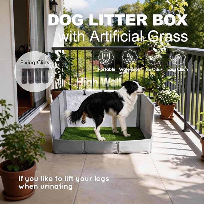 HQ4US 4LEGS Dog Grass Pad with Tray Foldable Dog Litter Box High Walls, Odor Free Artificial Grass for Dogs Potty, Pee Pad Holder, Seamless, No Assembly, Waterproof, Easy Clean, Portable for Travel