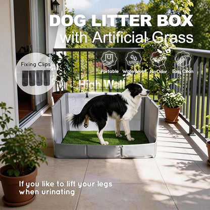 HQ4US 4LEGS Dog Grass Pad with Tray Foldable Dog Litter Box High Walls, Odor Free Artificial Grass for Dogs Potty, Pee Pad Holder, Seamless, No Assembly, Waterproof, Easy Clean, Portable for Travel