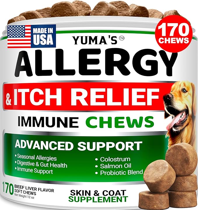 Dog Allergy Relief Chews - Dog Itching Skin Relief Treatment Pills - 170 Treats - Anti-Itch - Itchy and Paw Licking - Hot Spots - Omega 3 Fish Oil - Dry Skin & Coat Supplement - Beef Liver Flavor