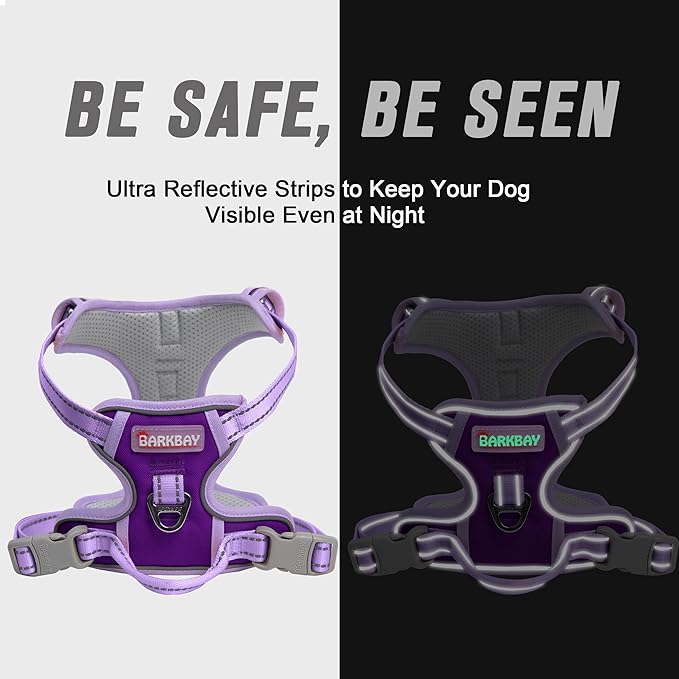 BARKBAY No Pull Dog Harness Front Clip Heavy Duty Reflective Easy Control Handle for Large Dog Walking(Violet Purple & Purple,XL)