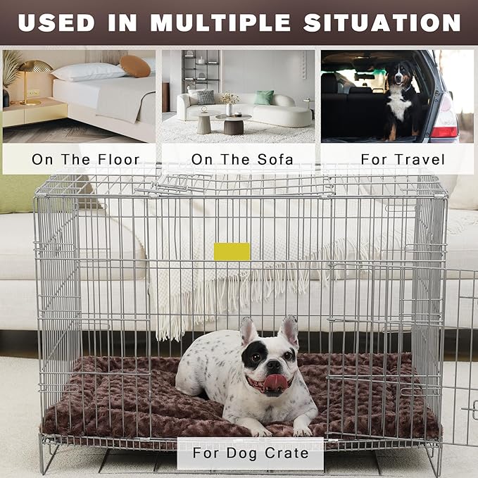 Washable Dog Bed Mat Dog Crate Pad Soft Fluffy Pet Kennel Beds Dog Sleeping Mattress for Large Jumbo Medium Small Dogs, 41 x 27 Inch, Brown