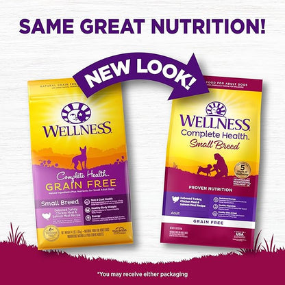 Wellness Complete Health Small Breed Adult Dry Dog Food, Grain Free Kibble, Chicken and Salmon Recipe, 11 lb Bag