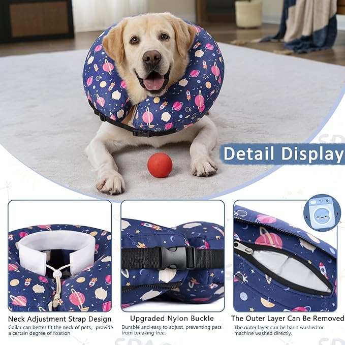Inflatable Dog Cone Collar,Waterproof Soft Dog Donut Cone for Large Medium Small Dogs Cats, Recovery Pet E-Collar Alternatives After Surgery (Planet, Small)