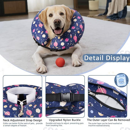 Inflatable Dog Cone Collar,Waterproof Soft Dog Donut Cone for Large Medium Small Dogs Cats, Recovery Pet E-Collar Alternatives After Surgery (Planet, Large)
