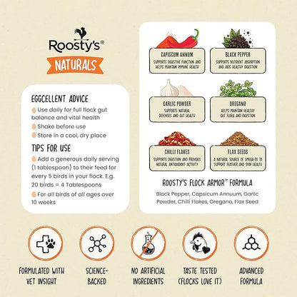 Roosty's Naturals Flock Armor - Chicken De-Wormer Powder - Chili Mix | XL 1LB Pouch | All-Natural Formula | US-Made Chicken Wormer - 16oz Bag