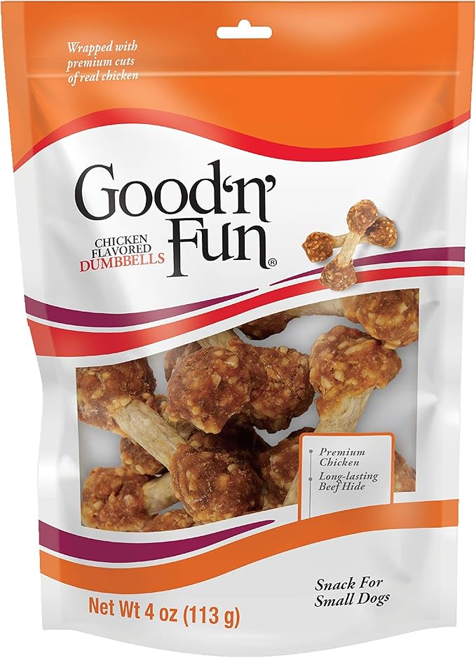 Good'n'Fun Chicken Dumbbells 4 oz, CASE Pack of 12 Individual Bags
