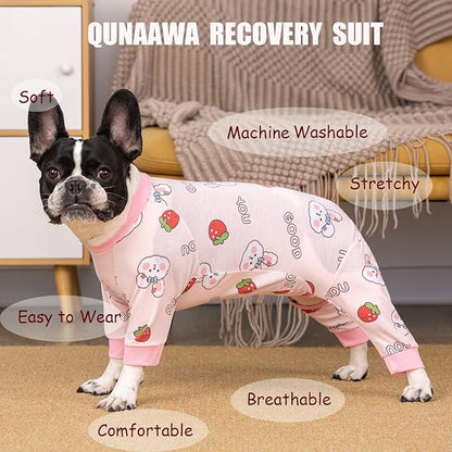 Dog Recovery Suit for Surgery Small Medium Dogs Onesie, Cute Soft Dog Pajamas Bodysuit Cone Alternative Prevent Licking Dog Recovery Suit Female Male (Medium, Bunny Strawberry)