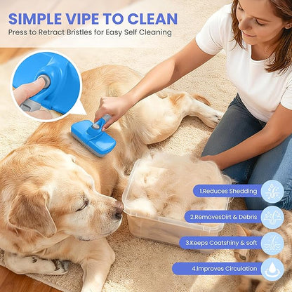 Self Cleaning Shedding Brush - 5-in-1 Professional Pet Grooming Kit Skin Friendly Grooming Tool for Dogs, Cats, and Puppies, Deshedding and Hair Removal for Long and Short Haired Pets（Blue-Grey）