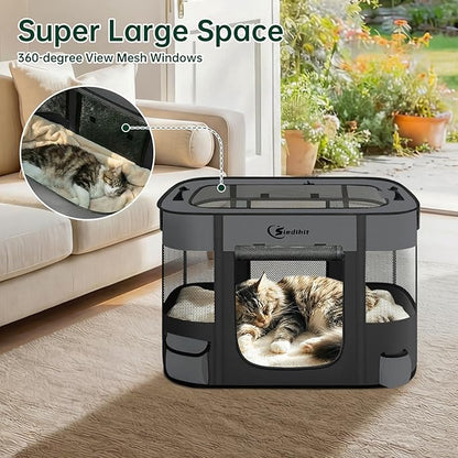 Dog Playpen,Cat Pet Puppy Pen,Portable Playpens for Dogs Indoor Outdoor Travel Camping Use,Foldable Dog Kennel Tent Crate for Rabbit Small Animals with Carrying Case (Dark Grey, Small)