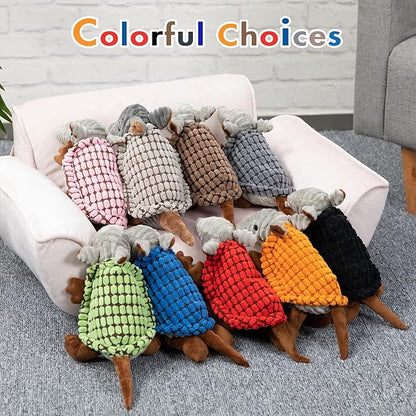 Hollypet Plush Dog Squeaky Toy Stuffed Armadillo Animal Pet Puppy Chew Toys with Clean Teeth for Small Medium Large All Breed Sizes Dogs, Pink, 8 in