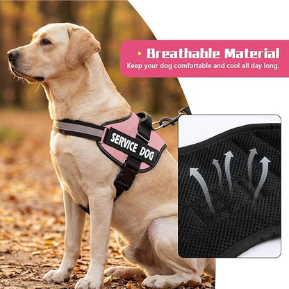 MUMUPET Service Dog Harness, No Pull Reflective Adjustable with Handle, Soft Breathable Padding for Medium Dogs, 2 Removable Velcro Patches (Pink, M)