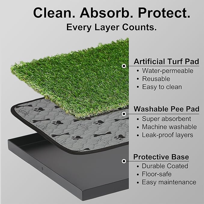 Stylish Indoor Dog Potty with High Walls, Durable Washable Fake Grass Mat, Splash Guard Design for Mess-Free Diagonal Peeing – Blends with Home Decor, Ideal for Indoor & Balcony Use
