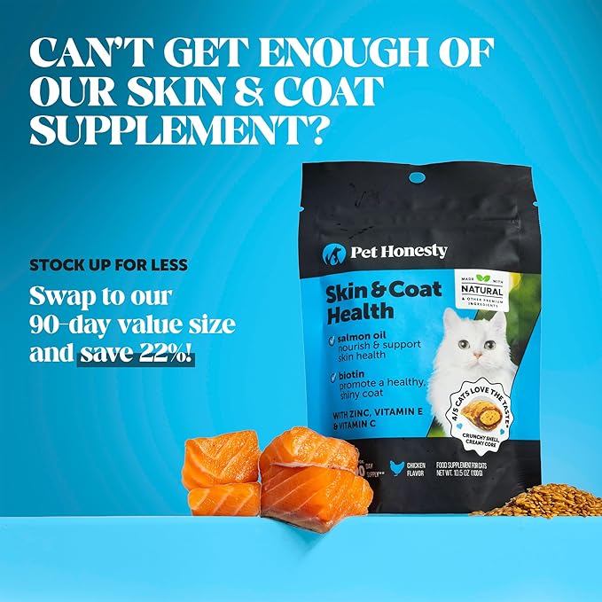 Cat Skin & Coat Health Chews – Crunchy & Creamy Treats with Omegas, Vitamin C & E, Biotin – Soothes Itchy, Dry Skin, Reduces Shedding & Promotes a Shiny Coat – Cat Vitamins (Chicken 30-Day Supply)