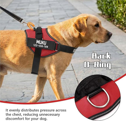 MUMUPET Custom Dog Harness Vest with 2 Personalized Name & Phone Patches, No Pull Reflective Adjustable with Handle, Soft Breathable Padding for Medium Dogs (Red, M)