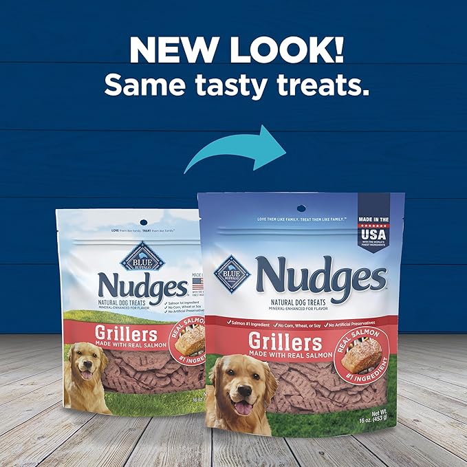 Blue Buffalo Nudges Grillers Natural Dog Treats, Made in The USA with Real Salmon, 16-oz. Bag