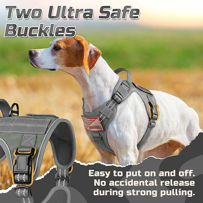 rabbitgoo Tactical Dog Harness for Large Dogs, No Pull Military Service Vest with Handle & Molle, Easy Control for Training Walking, Adjustable Reflective Straps, Dark Grey, XL