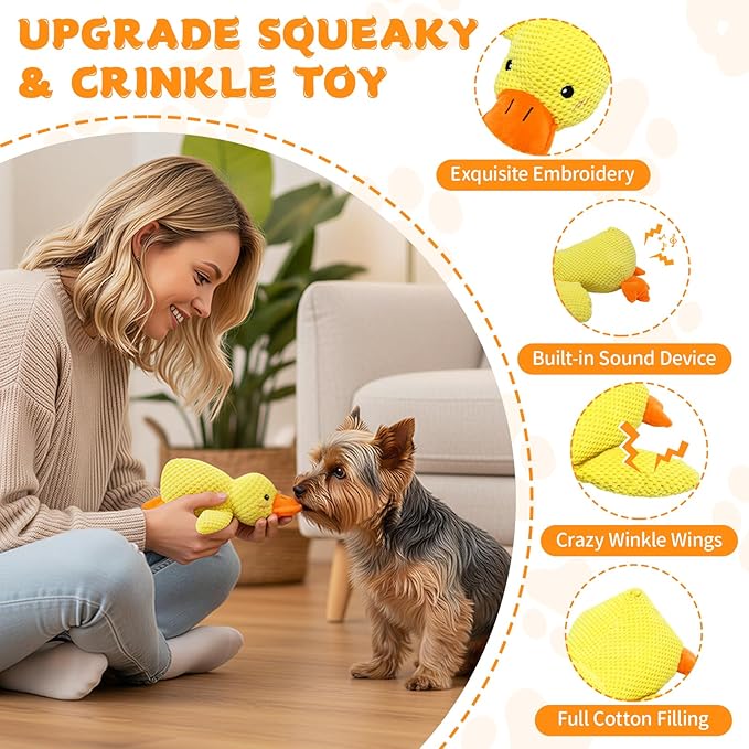 Calming Duck Toy for Dogs, 2026 New Interactive Crinkle Toy with Quack Sound for Dogs Teeth, Soft Stuffed Plush Mellow Calming Duck Pillow for Puppy Keep Busy -Yellow, 9.8"x8.6"(S)