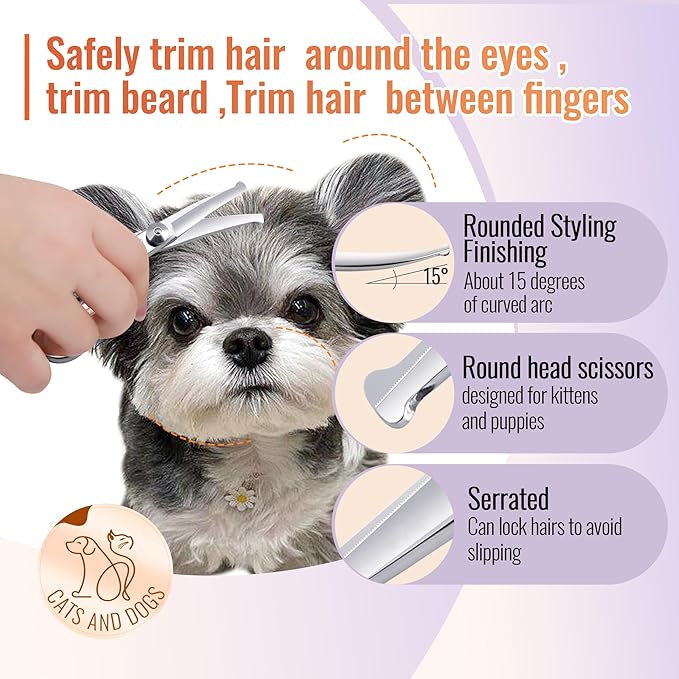 Dog Grooming Scissors: 4.75" Pet Curved Shears Made of Advanced JP440C Stainless Steel Alloy for Trimming Dogs Cats and Other Pets Face and Paws