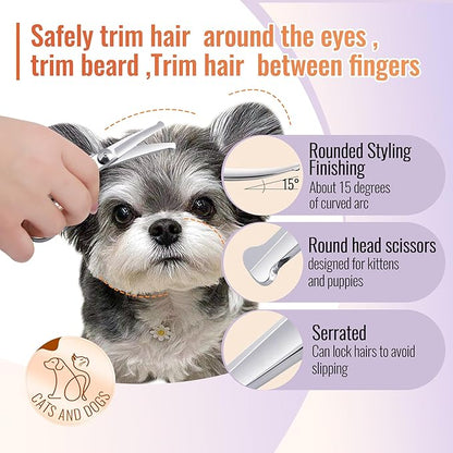 Dog Grooming Scissors: 4.75" Pet Curved Shears Made of Advanced JP440C Stainless Steel Alloy for Trimming Dogs Cats and Other Pets Face and Paws
