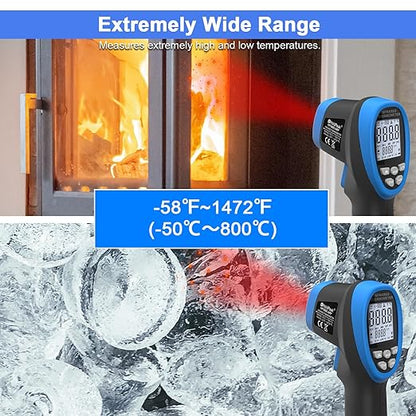 HOLDPEAK Infrared Thermometer D:S=16:1, Digital IR Thermometer 58℉~1472℉, Non-Contact High Laser Temp IR Tool for Cooking (NOT for Human) 985C