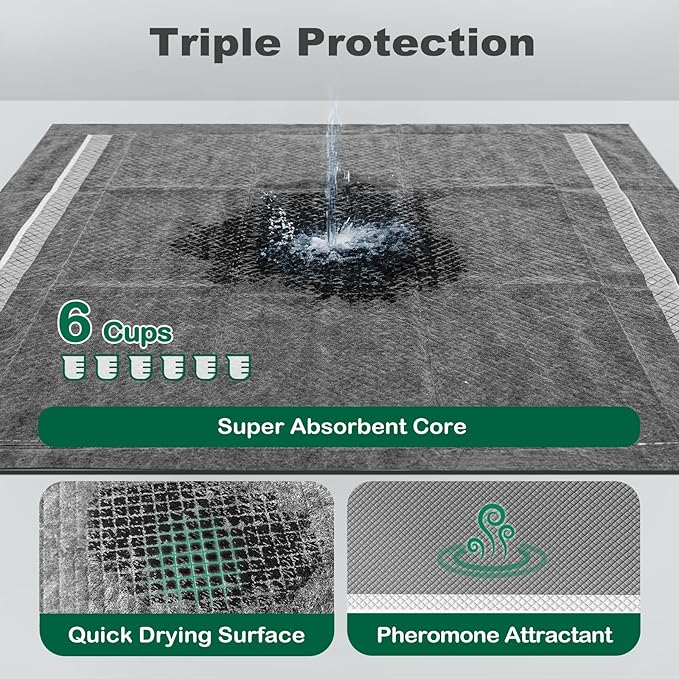 MIZOK 100 Counts Pee Pads for Dogs Charcoal, 28"x30" Large Wee Wee Pads for Dogs, Superior Odor Protection, Super Absorbent & Leak-Proof, Puppy Pads with Adhesive Tabs, Thick & Heavy
