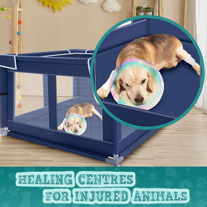XVISHX 42x42 Inch Puppy Playpen with Cover, Dog Playpen for Puppies or Small Dogs, Pet Fence for Indoor & Outdoor, Sturdy Safety DogPen with Thickened Fabric, High-Strength Nylon Wire Mesh, Blue