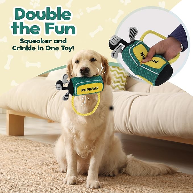 PUPROAR Golf Dog Toy, Funny Dog Birthday Gift with Rope, Cute Squeaky Puppy Toy