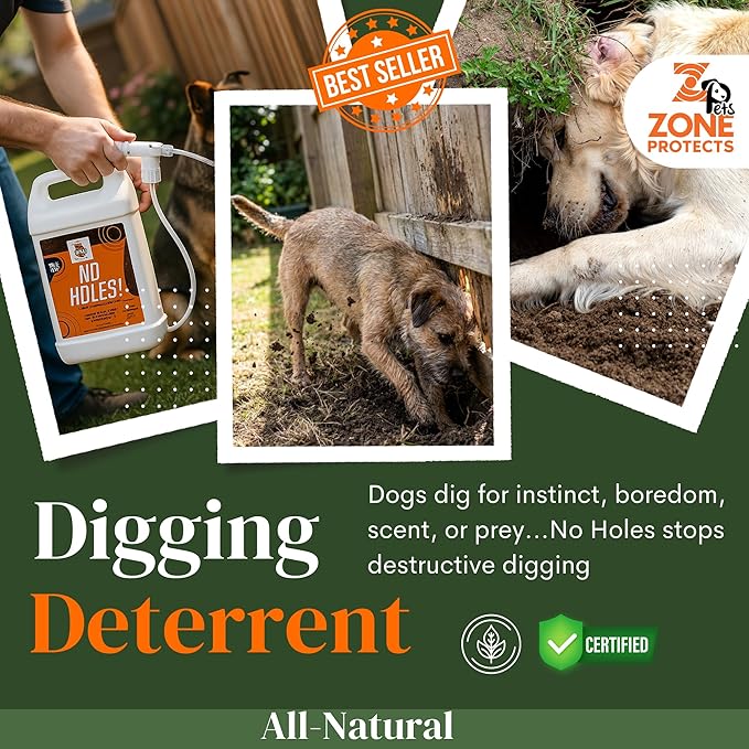 Zone Protects No Holes Digging Dog Prevention Spray – Gallon Trigger Sprayer, Stop Dogs from Digging, Prevents Holes Under Fences, in Yards, and Flower Beds