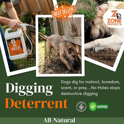 Zone Protects No Holes Digging Dog Prevention Spray – Gallon Trigger Sprayer, Stop Dogs from Digging, Prevents Holes Under Fences, in Yards, and Flower Beds