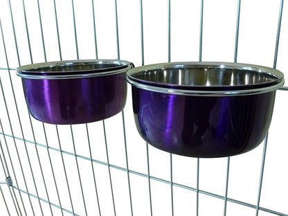 Ellie-Bo Pair of Dog Bowls for Crates/Cages or Pens, Small, 0.6 Litre, Purple