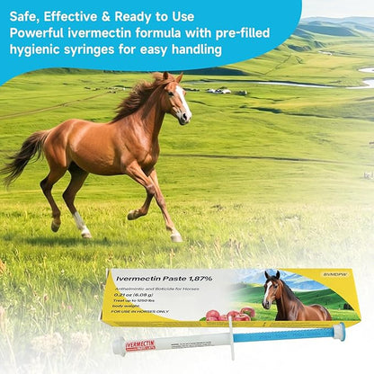 Ivermectin Horse Dewormer Paste, Apple Flavor, 0.21 oz, 6-Pack – Effective Worm Treatment for Horses