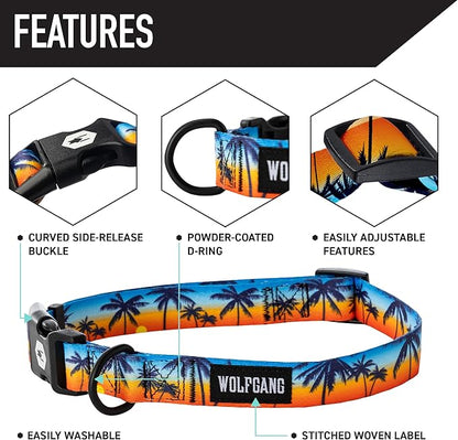 Wolfgang Heavy Duty Martingale Dog Collar with Quick Release Nylon Buckle for Walking & Training, SunsetPalms Print, Medium