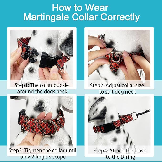 Christmas Martingale Collar for Small Dogs Plaid Dog Collars with Buckle Adjustable Soft Nylon Dog Collar (Red Plaid, Small)