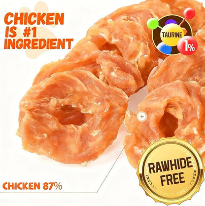 Pawmate Dog Treats Chicken Jerky Rings, Rawhide-Free Grain-Free Real Dried Tenders Natural Chicken Breast Dog Chewy Training Snacks for Small Medium Large Dogs Large Pack, 10.6 oz