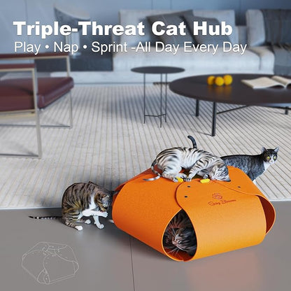 Spring Blossoms Cat Tunnel, Cat Cave for Indoor Cats Bed,Scratch Resistant Cat Toys for Medium Large Cats Hide and Seek Toy (Amber Orange)