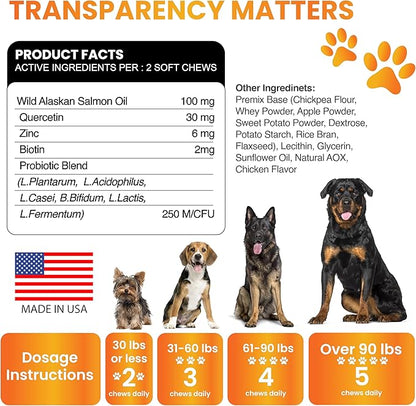Omega 3 for Dogs - Fish Oil for Dogs Chews - Allergy and Itch Relief - Anti Shedding Supplement - Joint Health - Dry Itchy Skin and Coat Supplement - Salmon Oil - EPA & DHA - Made in USA